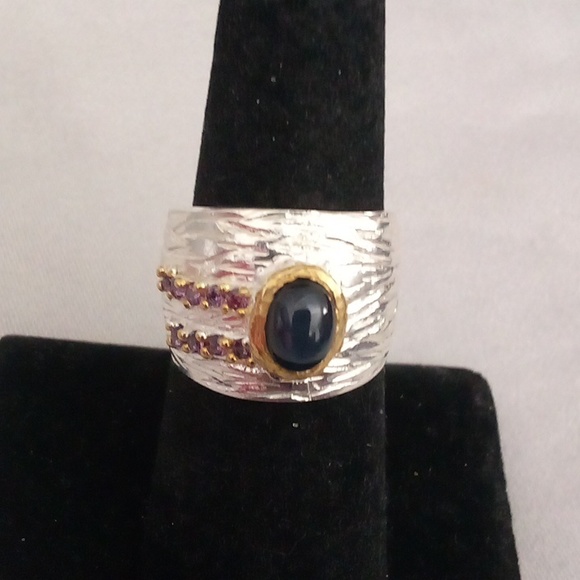 Petite   NATURAL .50ct blue star sapphire 💙 band ring Size 6.75 - Picture 2 of 6